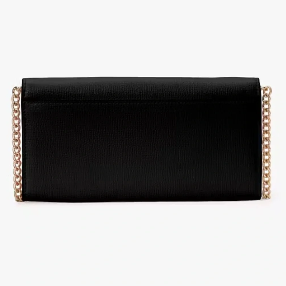 Kate Spade Phoebe Refined Grain Leather Turnlock Wallet On A Chain Black Gold